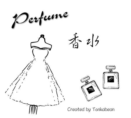 Lady Dress and Perfume Bottleの写真素材