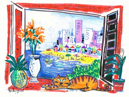 Colorful resort view illustrationの写真素材