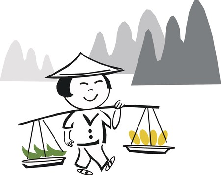 Asian farm worker cartoonのイラスト素材