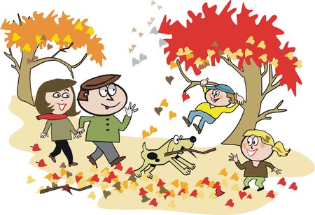 Happy family autumn hiking cartoonのイラスト素材