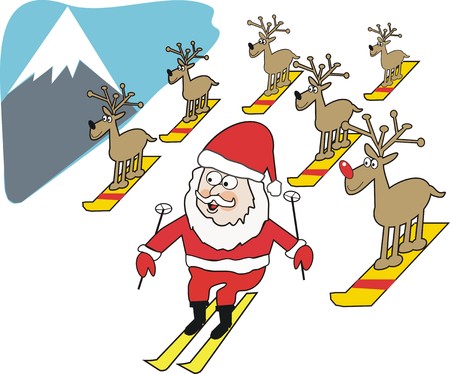 Santa Claus skiing cartoonのイラスト素材