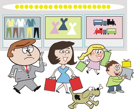Family shoppingt cartoonのイラスト素材