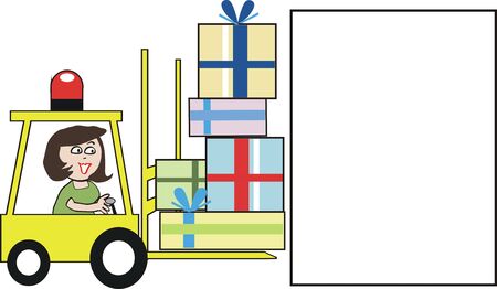 Woman driving forklift cartoonのイラスト素材