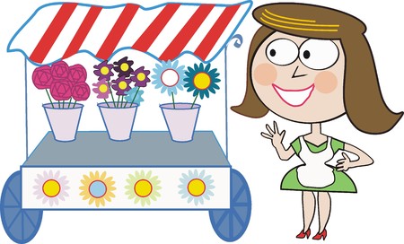Woman with flower stall cartoonのイラスト素材