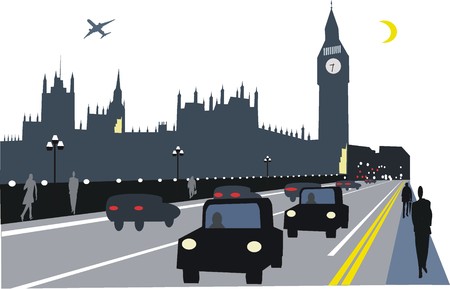 Westminster Bridge, London by night illustrationのイラスト素材
