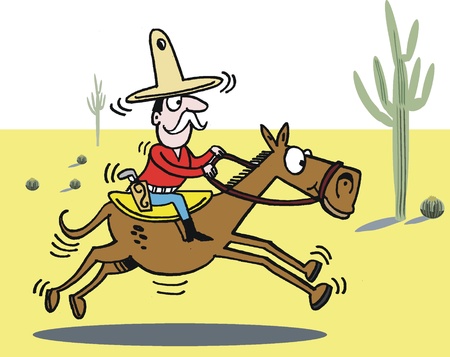 Cowboy on horse cartoonのイラスト素材