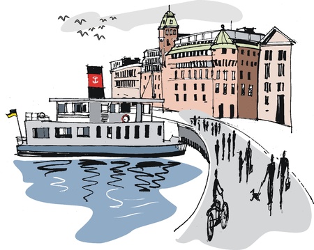 Illustration of Stockholm harbor, Swedenのイラスト素材