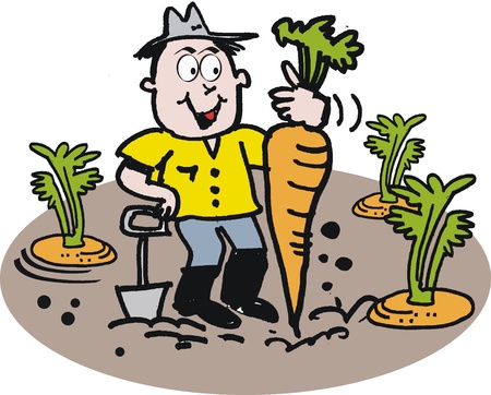 Happy gardener with carrot cartoonのイラスト素材
