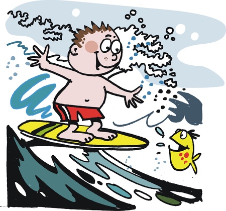 Boy on surfboard cartoonのイラスト素材