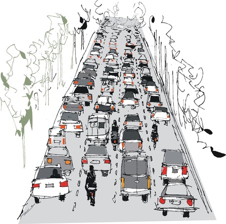 Vector illustration of crowded freewayのイラスト素材