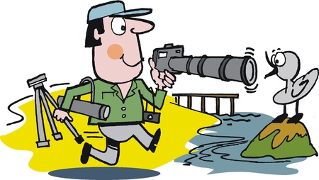 Vector cartoon of photographer and birdのイラスト素材