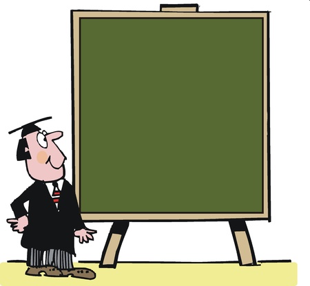 Vector cartoon of teacher with large blackboardのイラスト素材