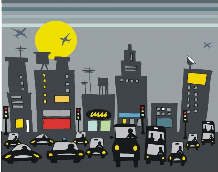 illustration of city traffic at night.のイラスト素材