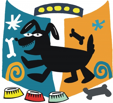 Vector cartoon of happy dog with boneのイラスト素材