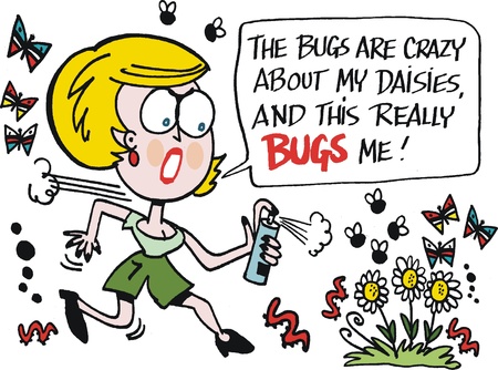 Vector cartoon of woman spraying insect pests in gardenのイラスト素材
