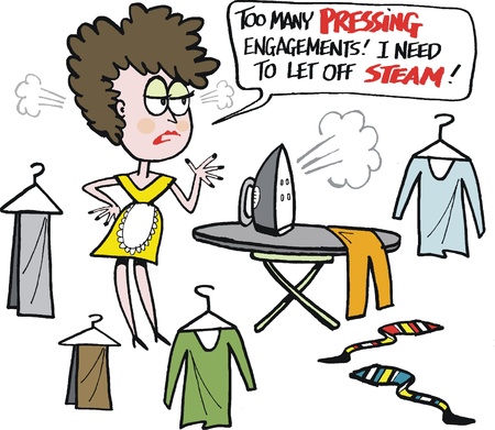 Vector cartoon of tired housewife doing ironingのイラスト素材
