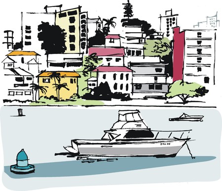 Vector illustration of wealthy homes at Double Bay, Sydney Australiaのイラスト素材