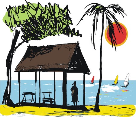 Vector illustration of thatched hut shelter, New Caledonia, South Pacificのイラスト素材