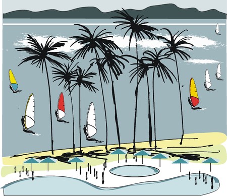 Vector illustration of tropical resort with swimming pool and beach のイラスト素材