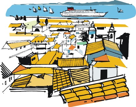 Vector illustration of rooftops, Alfama district, Lisbon Portugal のイラスト素材