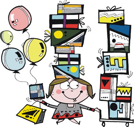 Vector cartoon of woman shopper with parcelsのイラスト素材