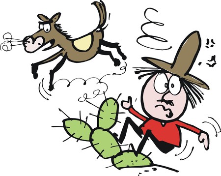 Vector cartoon of dazed cowboy thrown off horseのイラスト素材