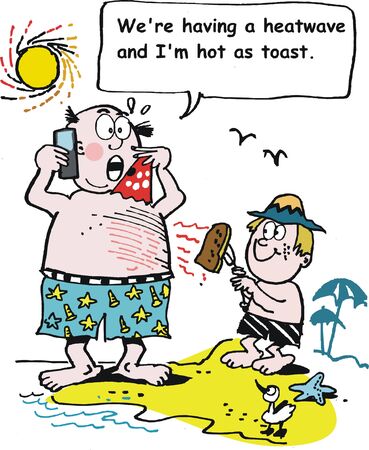 Vector cartoon of man on beach in heatwaveのイラスト素材