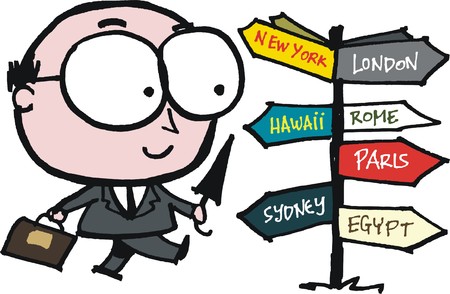 Vector cartoon of business executive and world signpostのイラスト素材