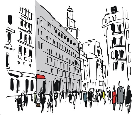 Vector illustration of pedestrians on busy city streetのイラスト素材