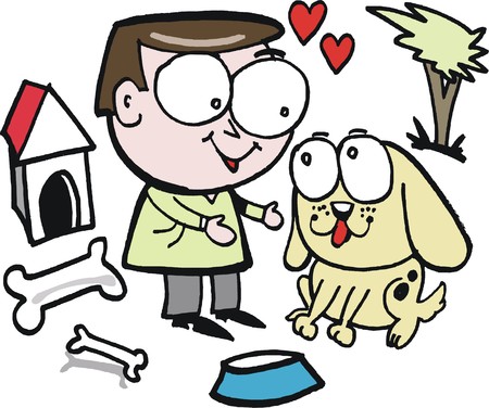 Vector cartoon of man with loving dogのイラスト素材