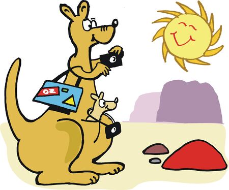 Vector cartoon of smiling kangaroo taking photographのイラスト素材