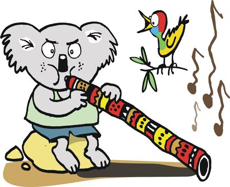 Vector cartoon koala bear playing didgeridooのイラスト素材