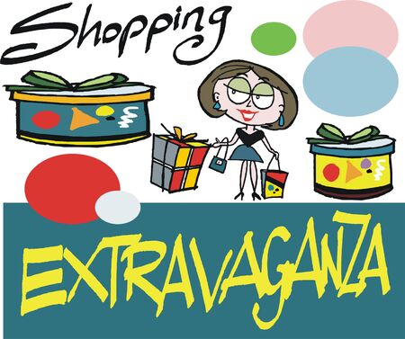 cartoon of woman shopping for gifts and presents.のイラスト素材