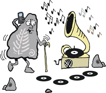 cartoon of funny old dancing to old musicのイラスト素材