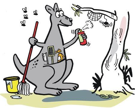 Vector cartoon of kangaroo doing household chores in outbackのイラスト素材