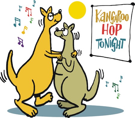 Vector cartoon of two kangaroos dancing togetherのイラスト素材