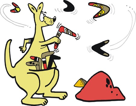 Vector cartoon of kangaroo throwing boomerangsのイラスト素材