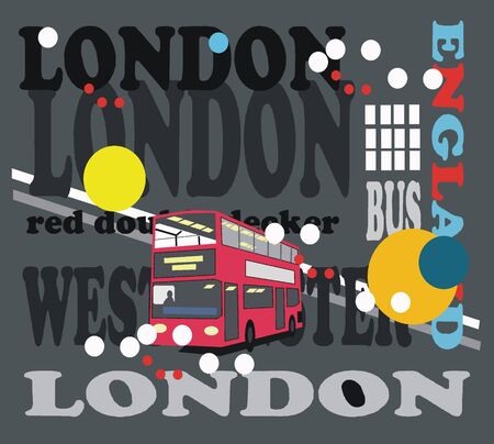 Vector illustration of London signs with red busのイラスト素材