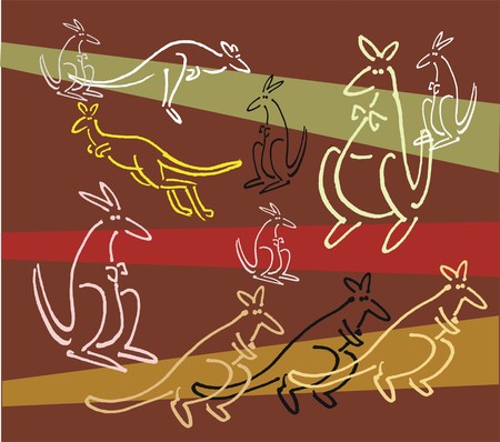 drawing of kangaroos against striped backgroundのイラスト素材