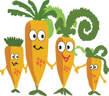 cartoon of happy carrot family holding handsのイラスト素材