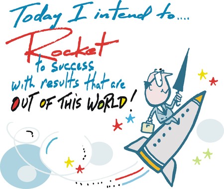Success cartoon showing man on rocket.のイラスト素材