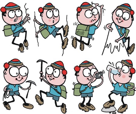 Cartoon selection of funny mountain climbersのイラスト素材