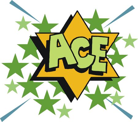Cartoon lettering ACE on star background pop art styleのイラスト素材
