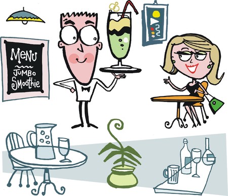 Vector cartoon of smiling waiter in restaurantのイラスト素材