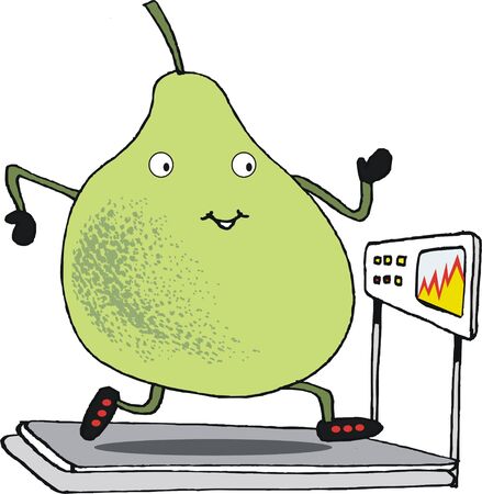 Cartoon of large pear working out on treadmillのイラスト素材