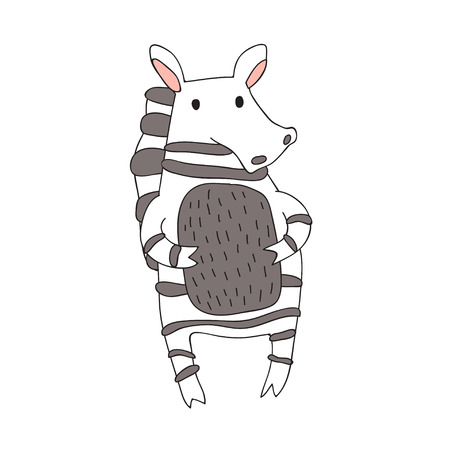 Cute cartoon zebra character, vector illustration in simple style. Isolated on white background.のイラスト素材