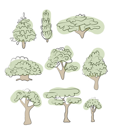 Set of various trees. Vector illustration, isolated on white background.のイラスト素材