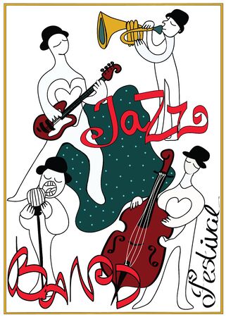 Poster for jazz music festival or concert. Jazz band on white background.のイラスト素材