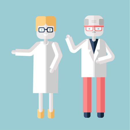 Two elderly, a man and a woman in white coats.のイラスト素材