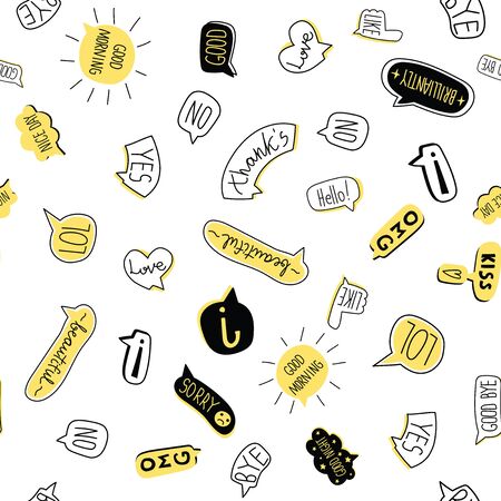Hand-drawn speech bubble seamless pattern. Vector illustration, isolated on white background.のイラスト素材
